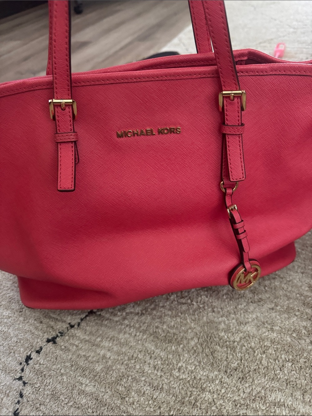 Michael Kors Coral-Pink Saffiano Tote with Gold Hardware - Picture 1 of 3